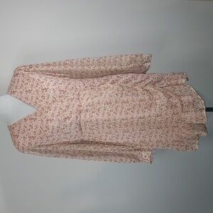 Beyond Words Pink Floral Gold Metallic Stripe Sheer Long Sleeve Wrap Dress Large